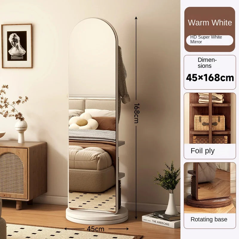 Rotating Full-Length Floor Mirror with Coat Hooks