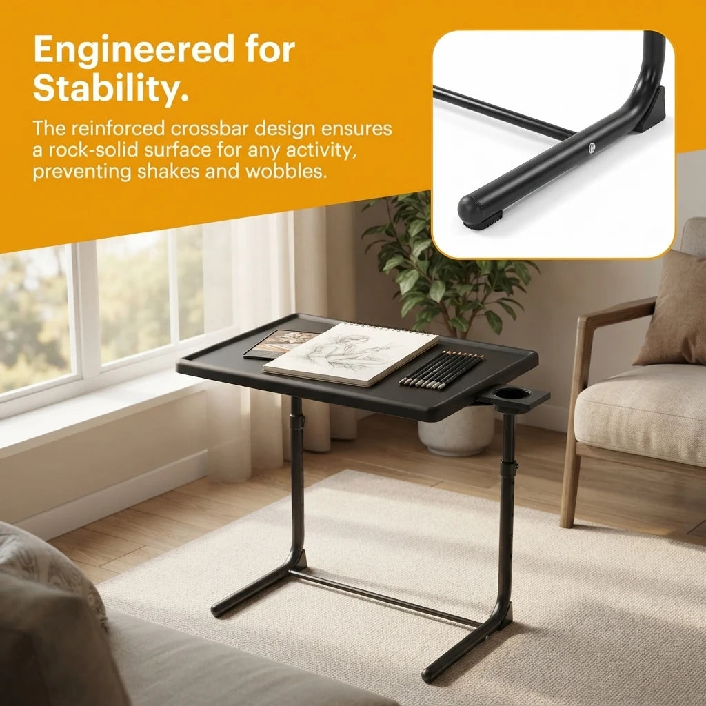 Adjustable TV Tray Table 2-Pack with Cup Holder – Black