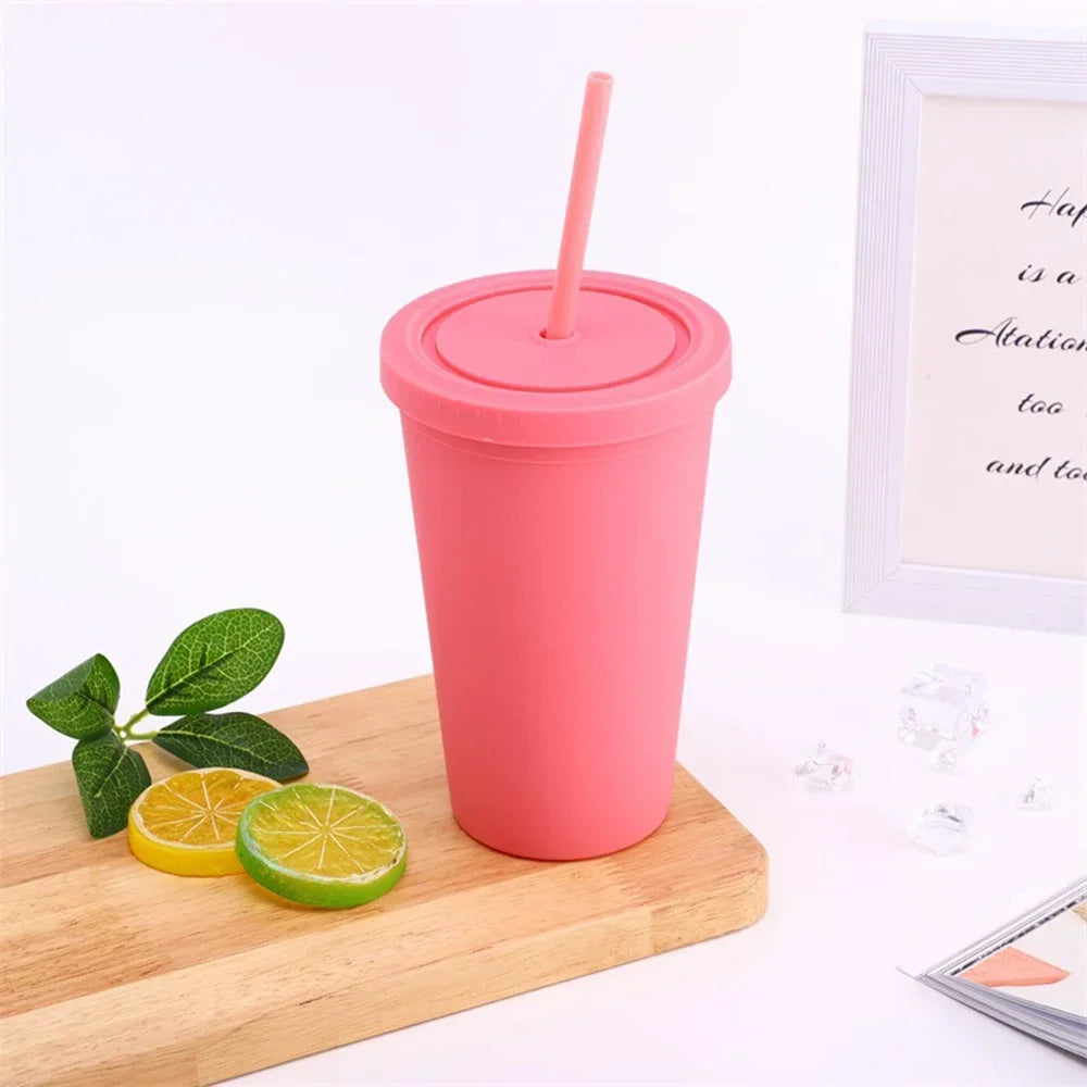 Double-Layer Frosted Straw Coffee Cup
