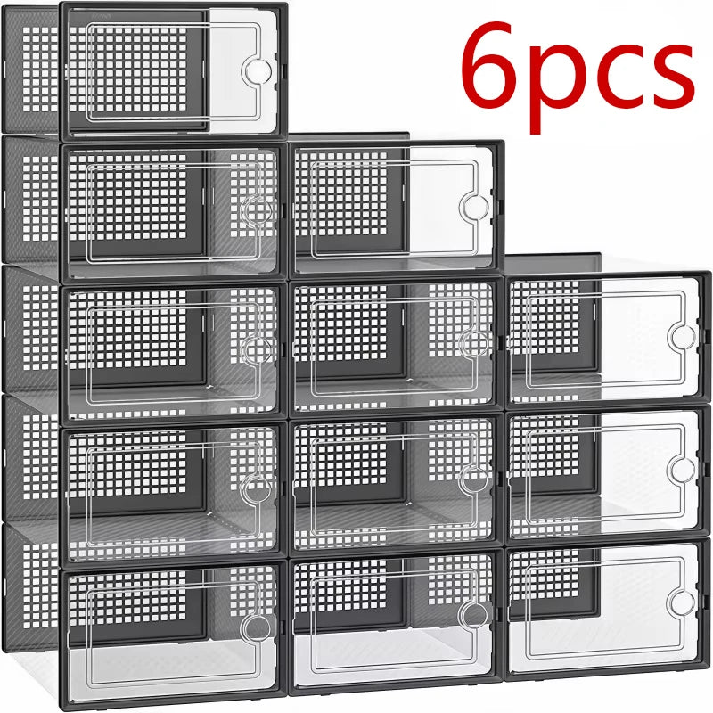 Transparent Stackable Shoe Storage Boxes – Set of 6 or 12