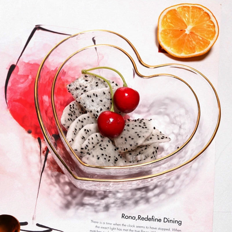 Heart Shape Glass Bowl & Cup Set