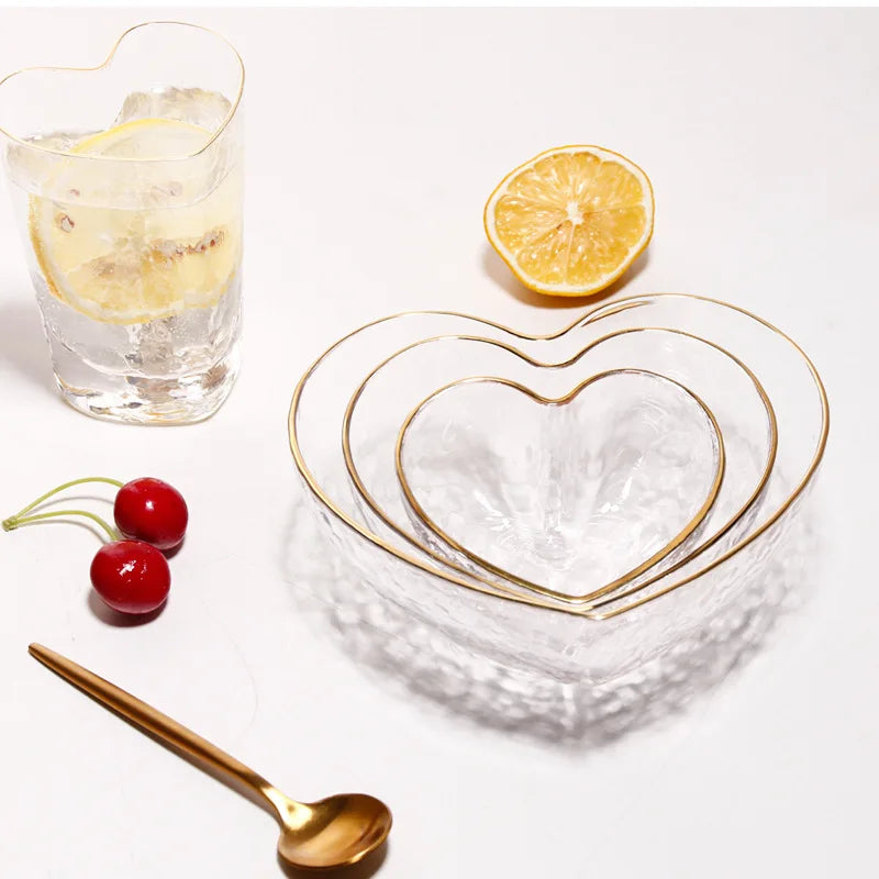Heart Shape Glass Bowl & Cup Set