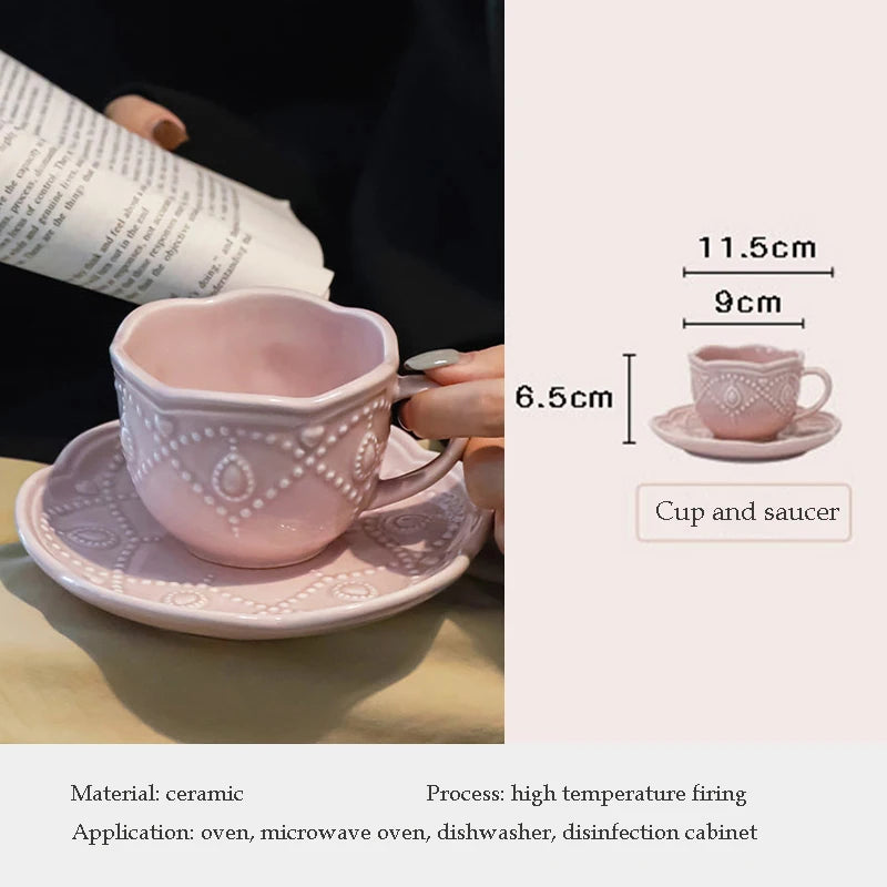 Pink Retro Embossed Ceramic Tableware Set