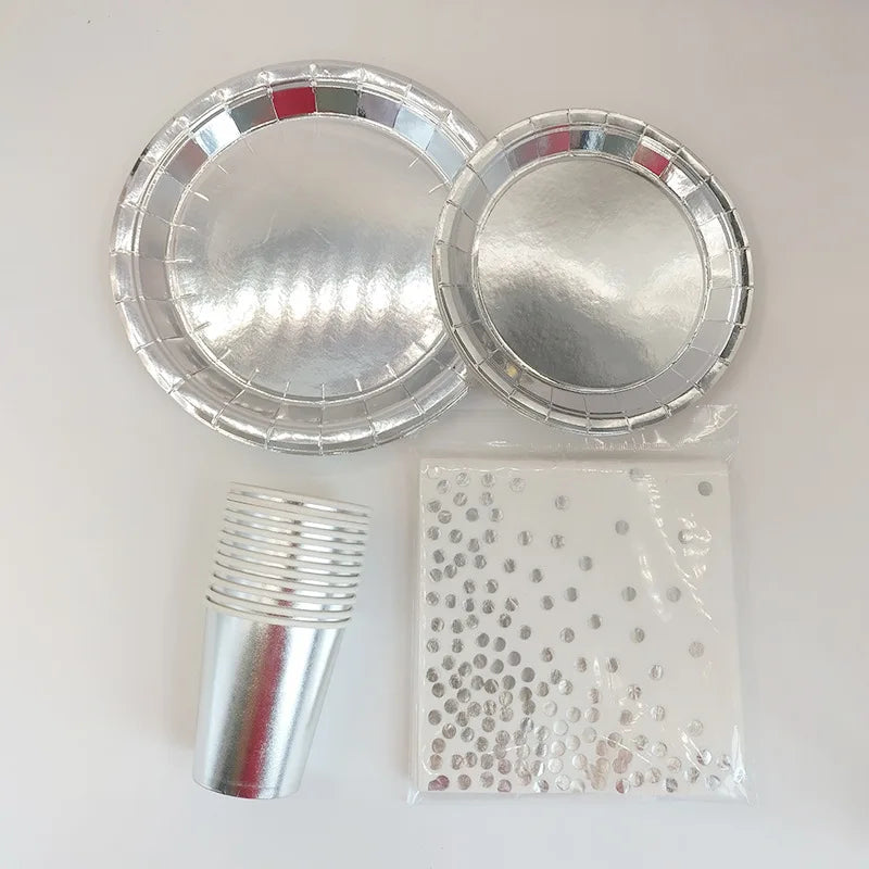 Silver Party Tableware & Decoration Set