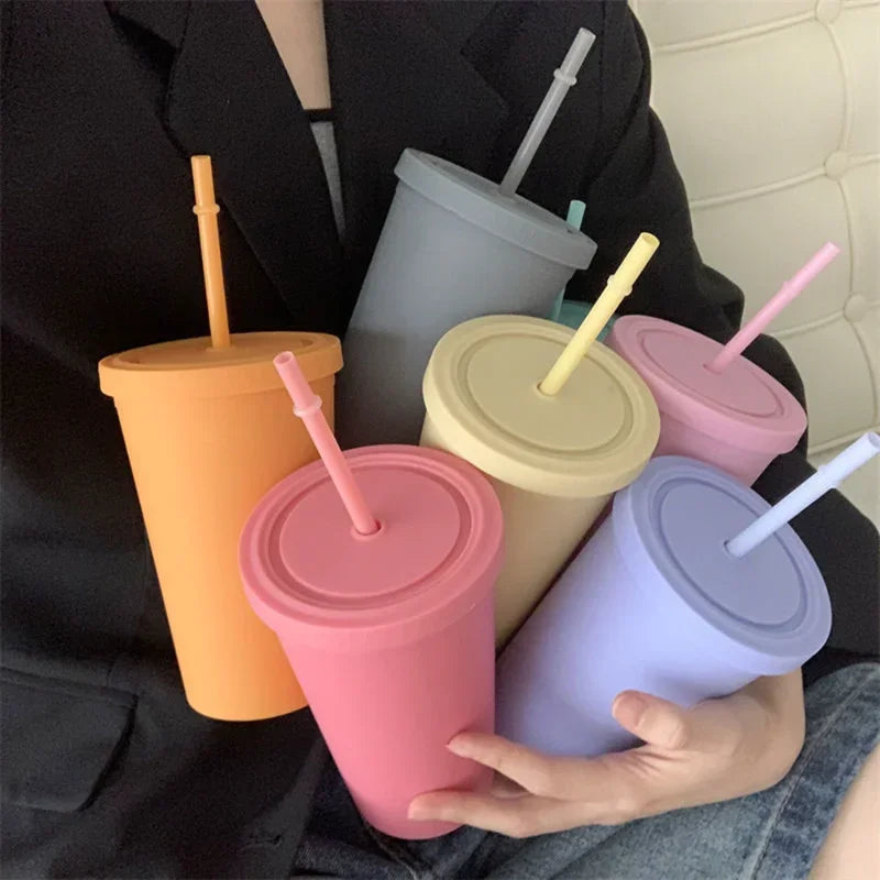 Double-Layer Frosted Straw Coffee Cup