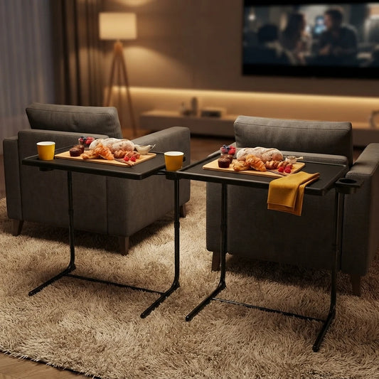 Adjustable TV Tray Table 2-Pack with Cup Holder – Black