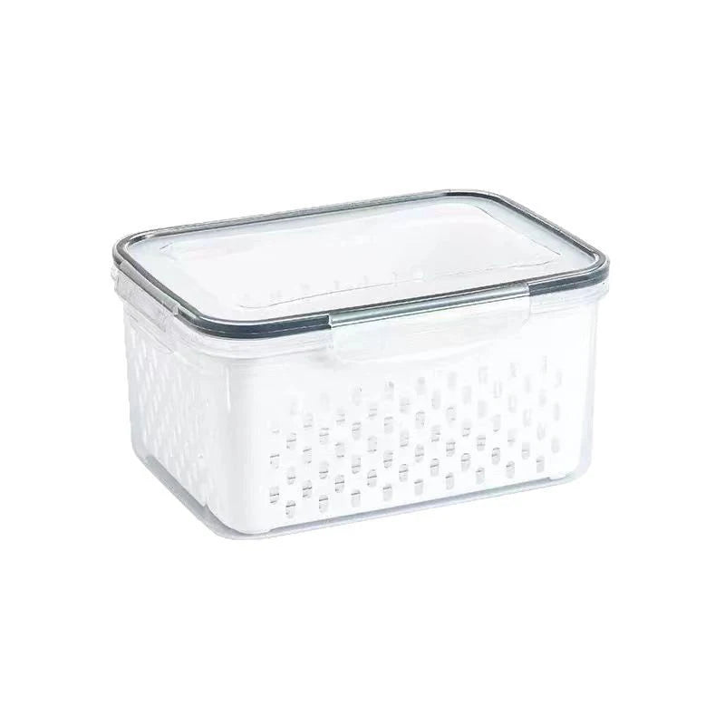 Double-Layer Fridge Organizer with Drain Basket & Sealed Lid