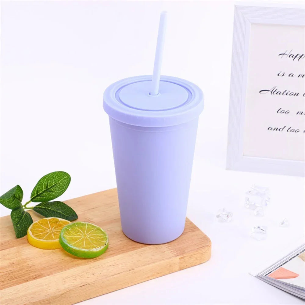 Double-Layer Frosted Straw Coffee Cup