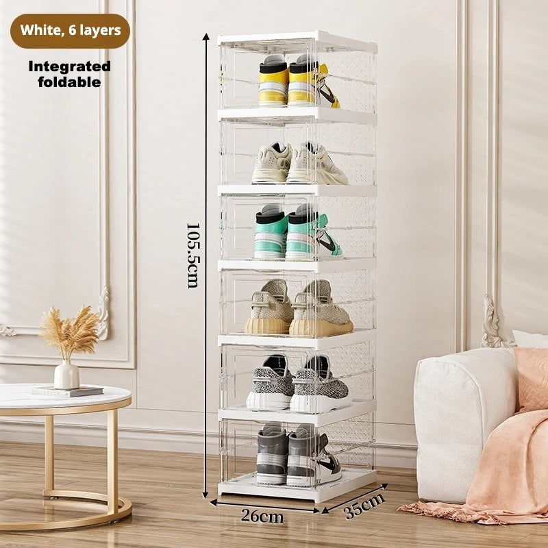 6-Tier Foldable Clear Stackable Shoe Organizer Cabinet