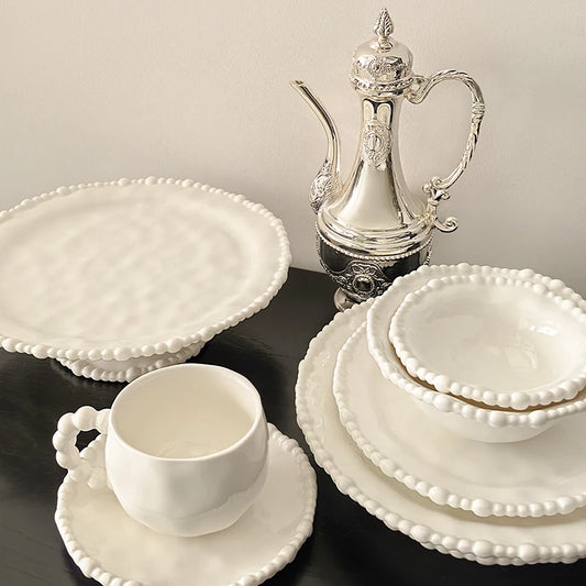 White Beaded Ceramic Bowls