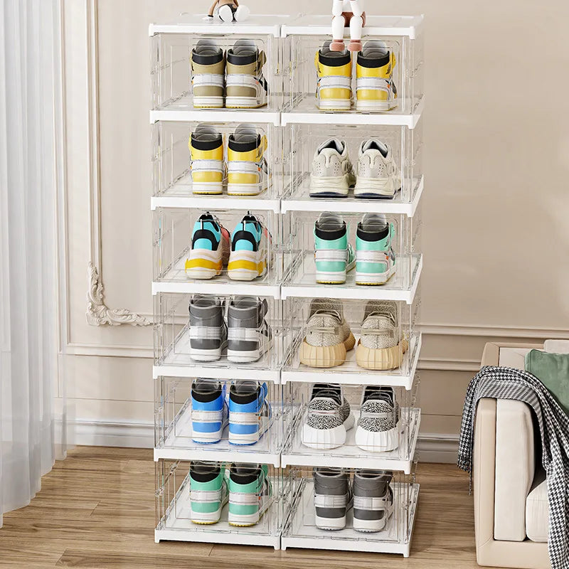 6-Tier Foldable Clear Stackable Shoe Organizer Cabinet