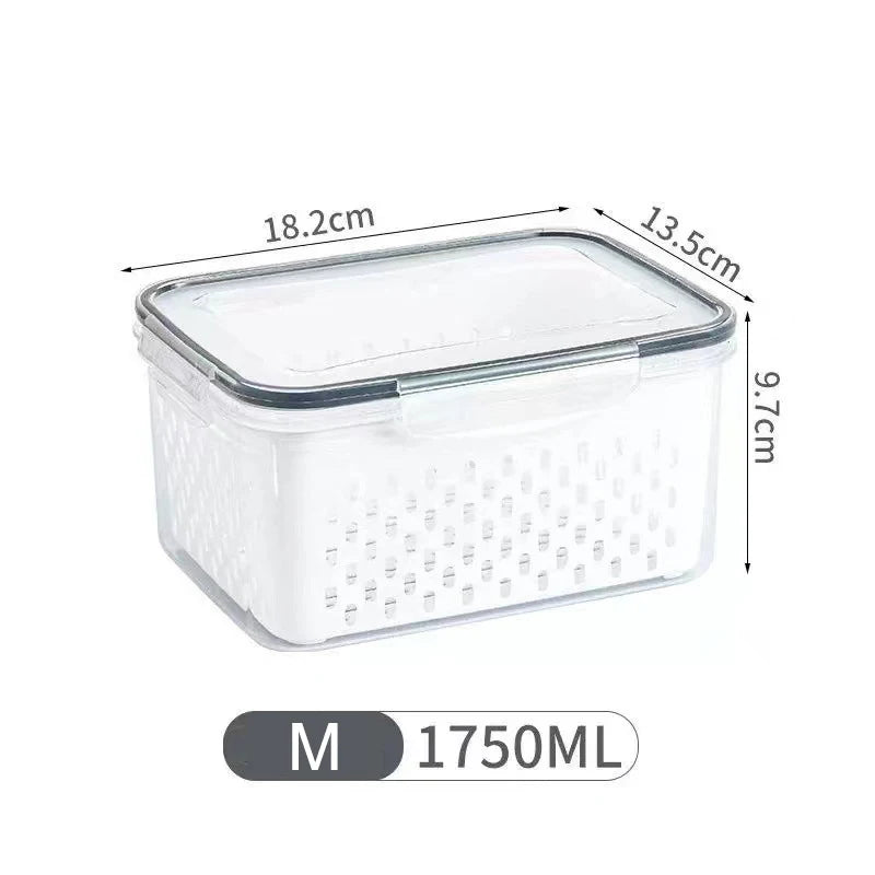 Double-Layer Fridge Organizer with Drain Basket & Sealed Lid