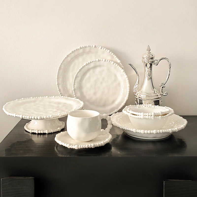 White Beaded Ceramic Bowls