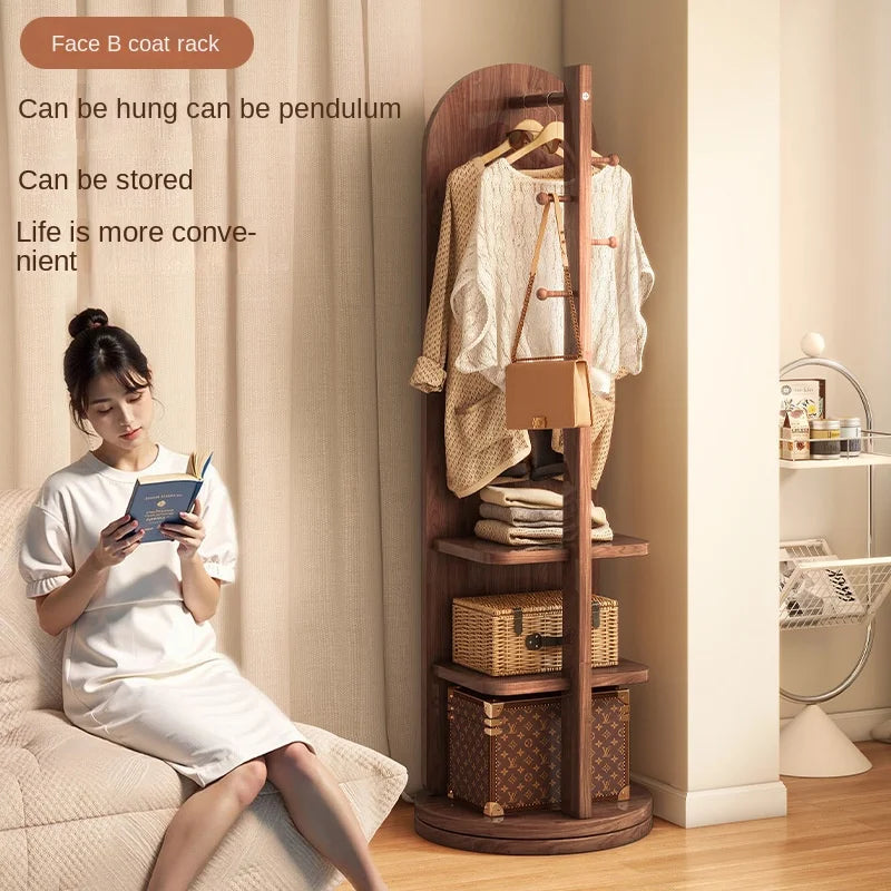 Rotating Full-Length Floor Mirror with Coat Hooks