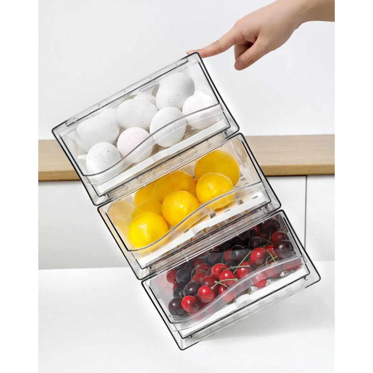 Stackable Fridge Organizer Bins with Drain Board