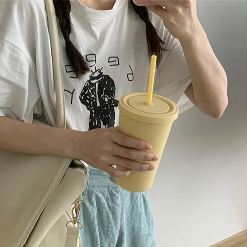 Double-Layer Frosted Straw Coffee Cup