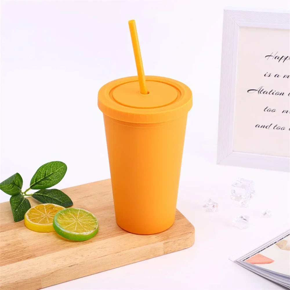 Double-Layer Frosted Straw Coffee Cup