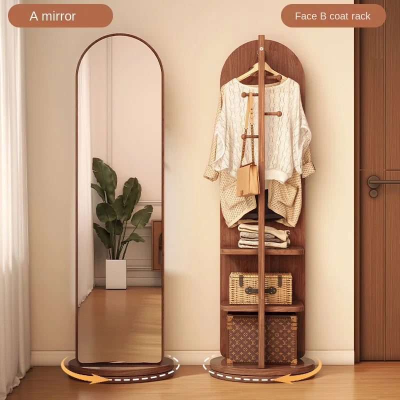 Rotating Full-Length Floor Mirror with Coat Hooks