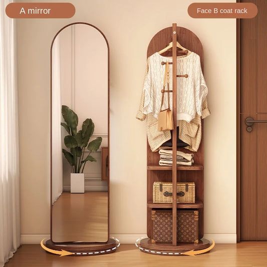 Rotating Full-Length Floor Mirror with Coat Hooks