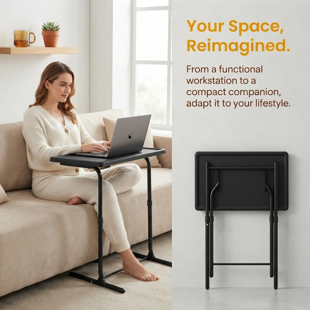 Adjustable TV Tray Table 2-Pack with Cup Holder – Black