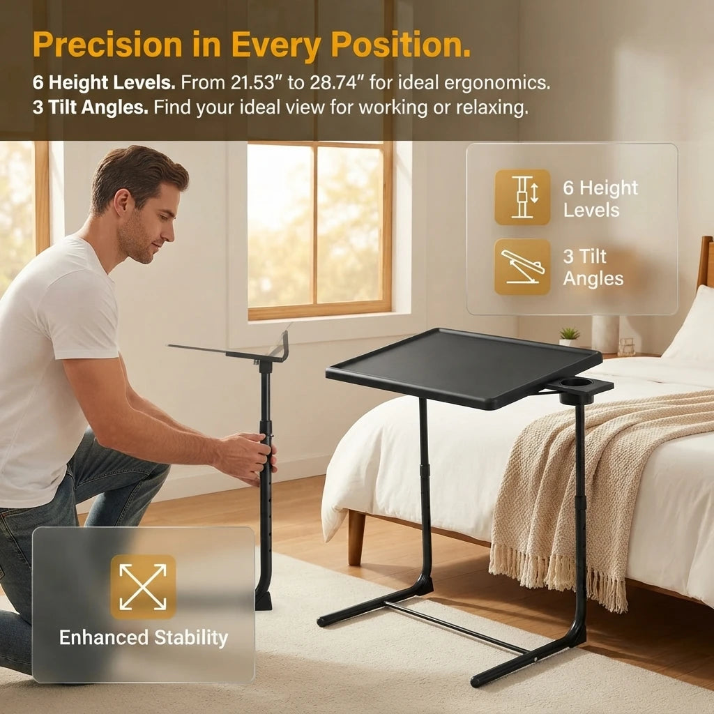 Adjustable TV Tray Table 2-Pack with Cup Holder – Black