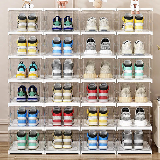 6-Tier Foldable Clear Stackable Shoe Organizer Cabinet