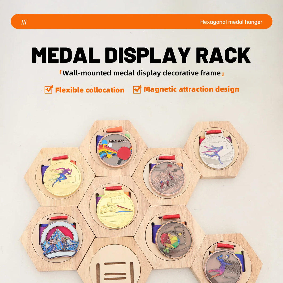 Hexagonal Honeycomb Medal Display Rack