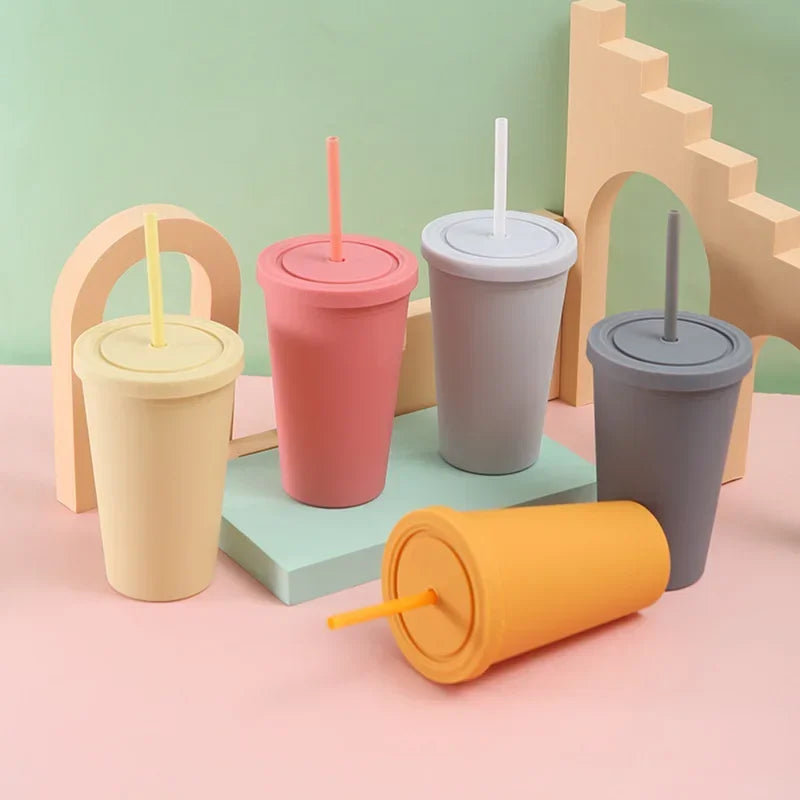 Double-Layer Frosted Straw Coffee Cup