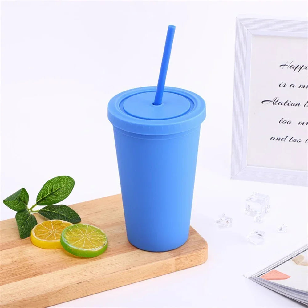 Double-Layer Frosted Straw Coffee Cup