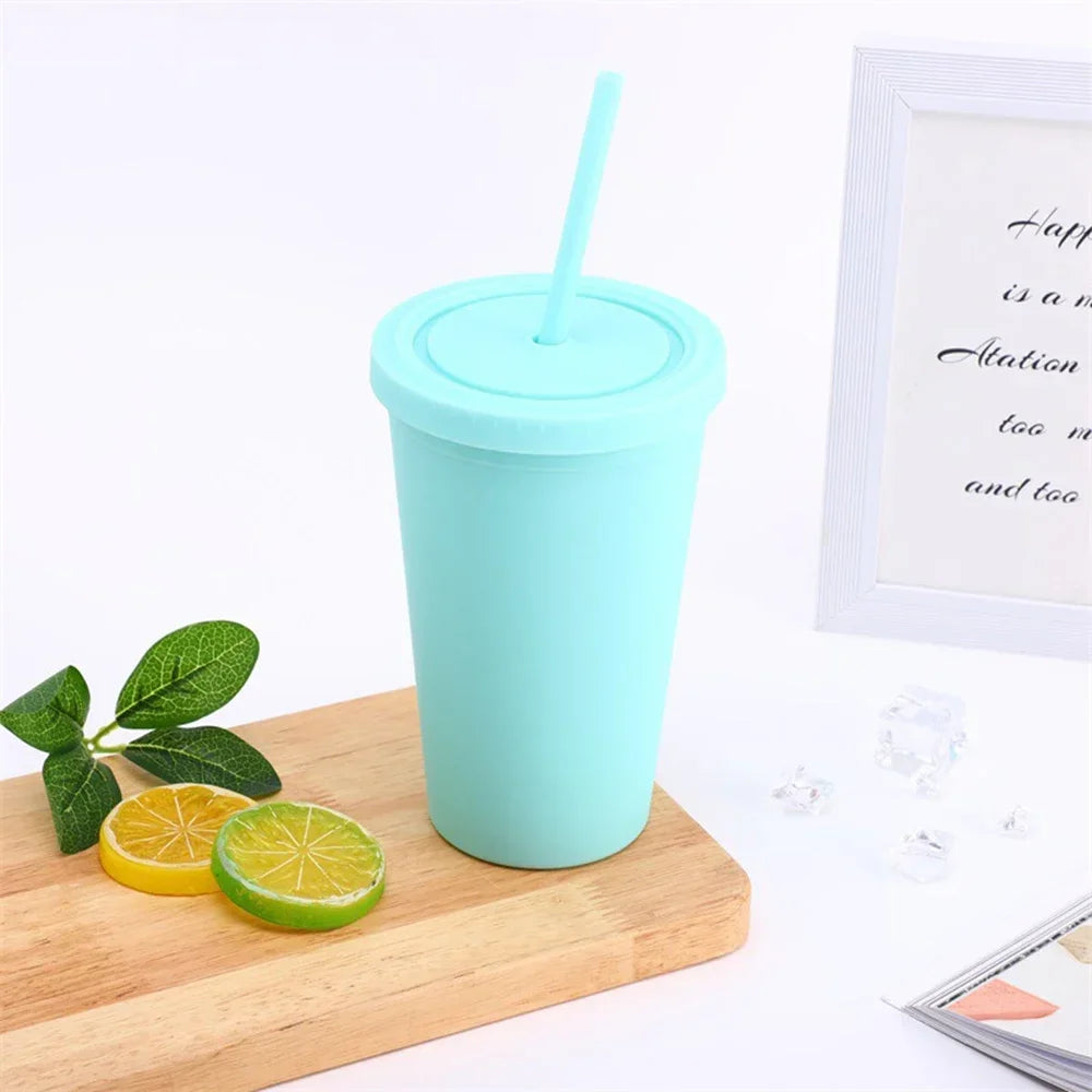 Double-Layer Frosted Straw Coffee Cup