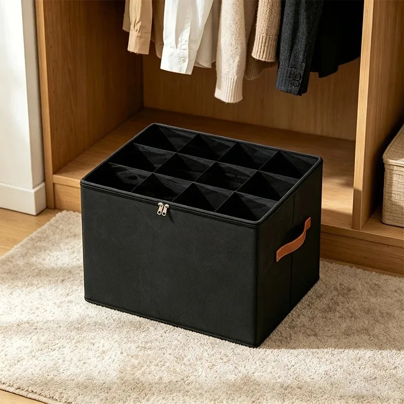 12-Grid Clear Foldable Shoe Organizer with Handle – Under Bed Storage