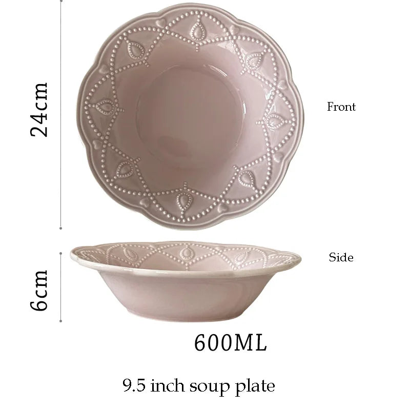 Pink Retro Embossed Ceramic Tableware Set