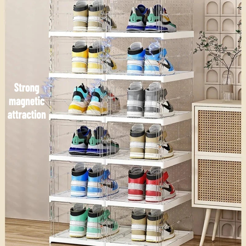 6-Tier Foldable Clear Stackable Shoe Organizer Cabinet