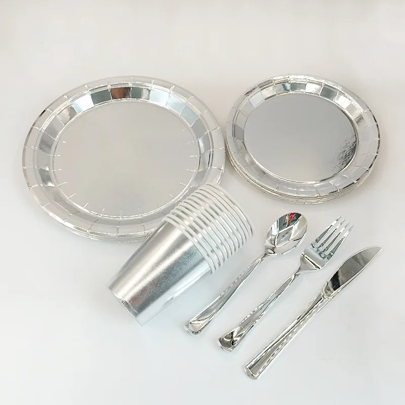 Silver Party Tableware & Decoration Set