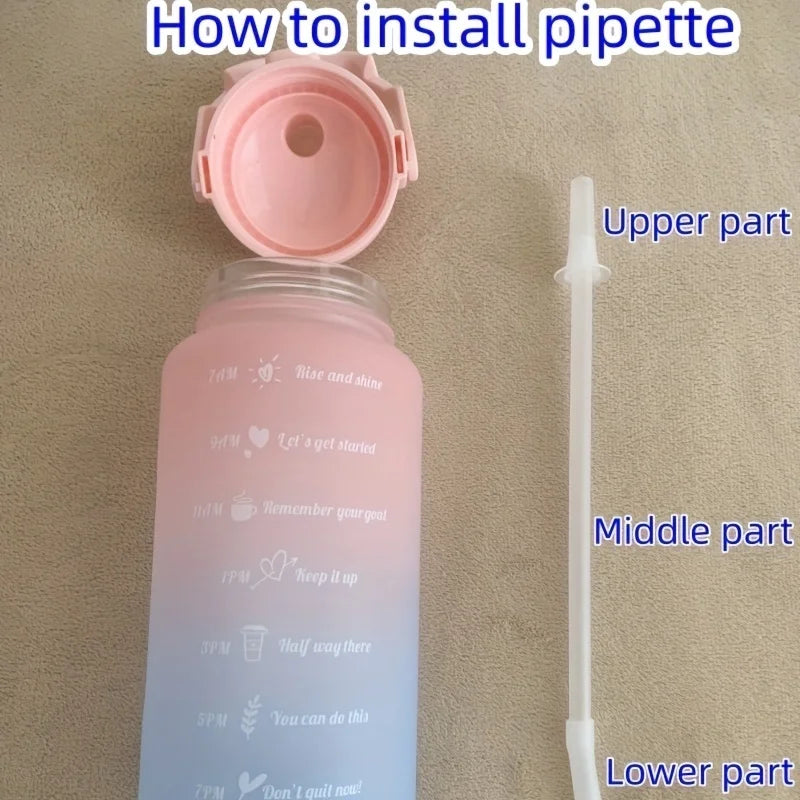 Motivational Time-Marked Water Bottle with Straw