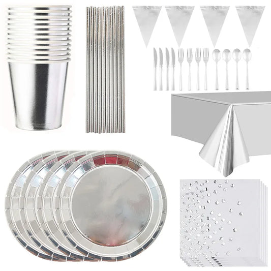 Silver Party Tableware & Decoration Set