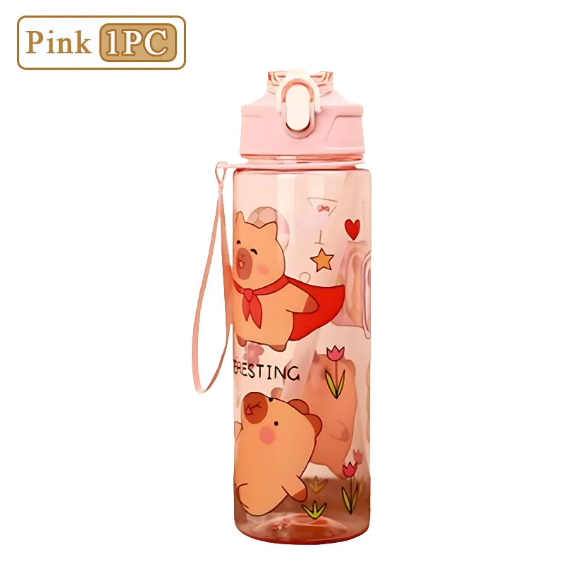 Capybara Cartoon Straw Water Bottle 750ml
