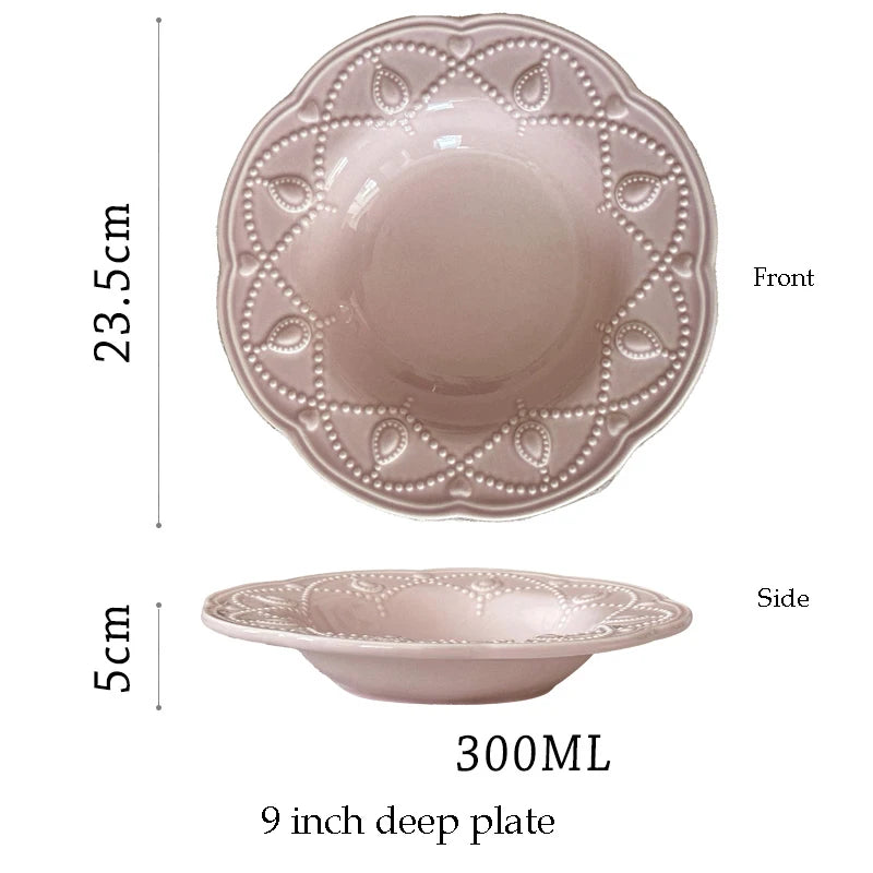 Pink Retro Embossed Ceramic Tableware Set