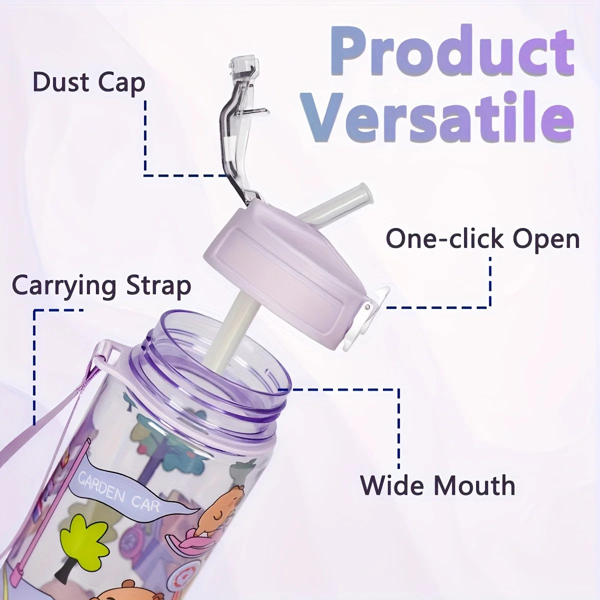 Capybara Cartoon Straw Water Bottle 750ml