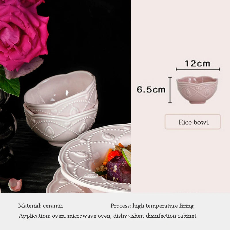 Pink Retro Embossed Ceramic Tableware Set