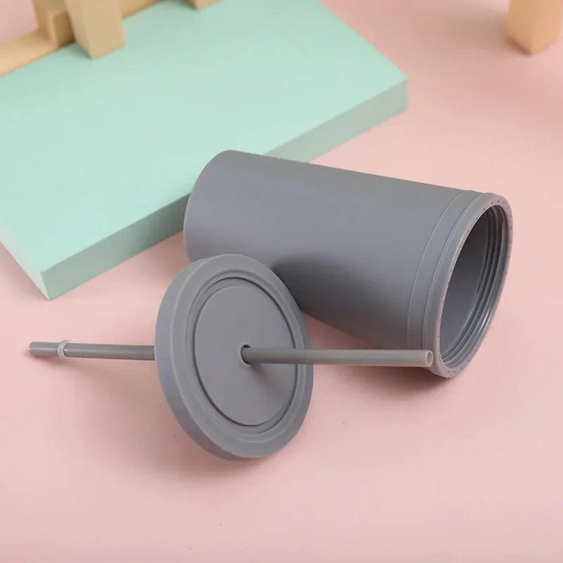 Double-Layer Frosted Straw Coffee Cup