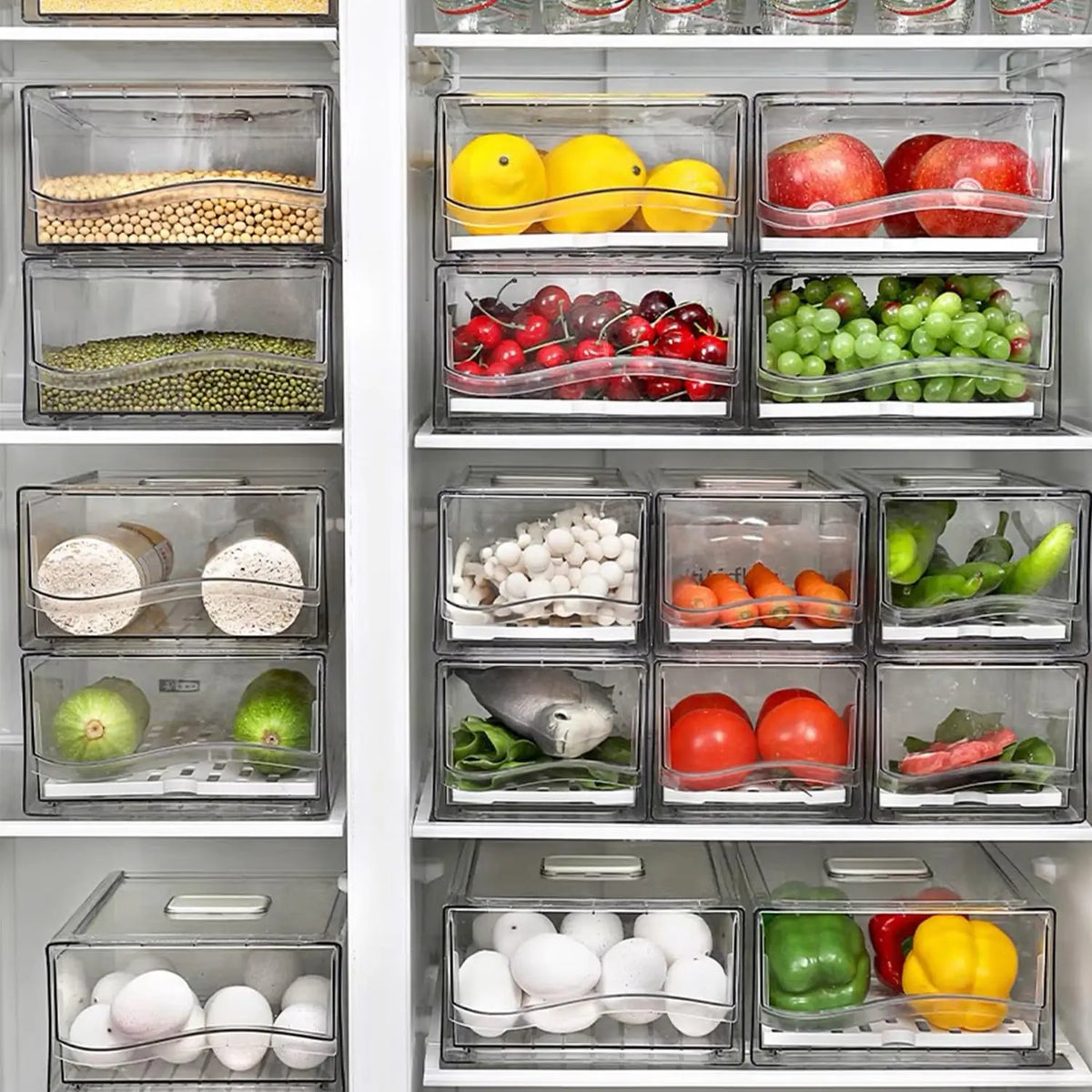 Stackable Fridge Organizer Bins with Drain Board