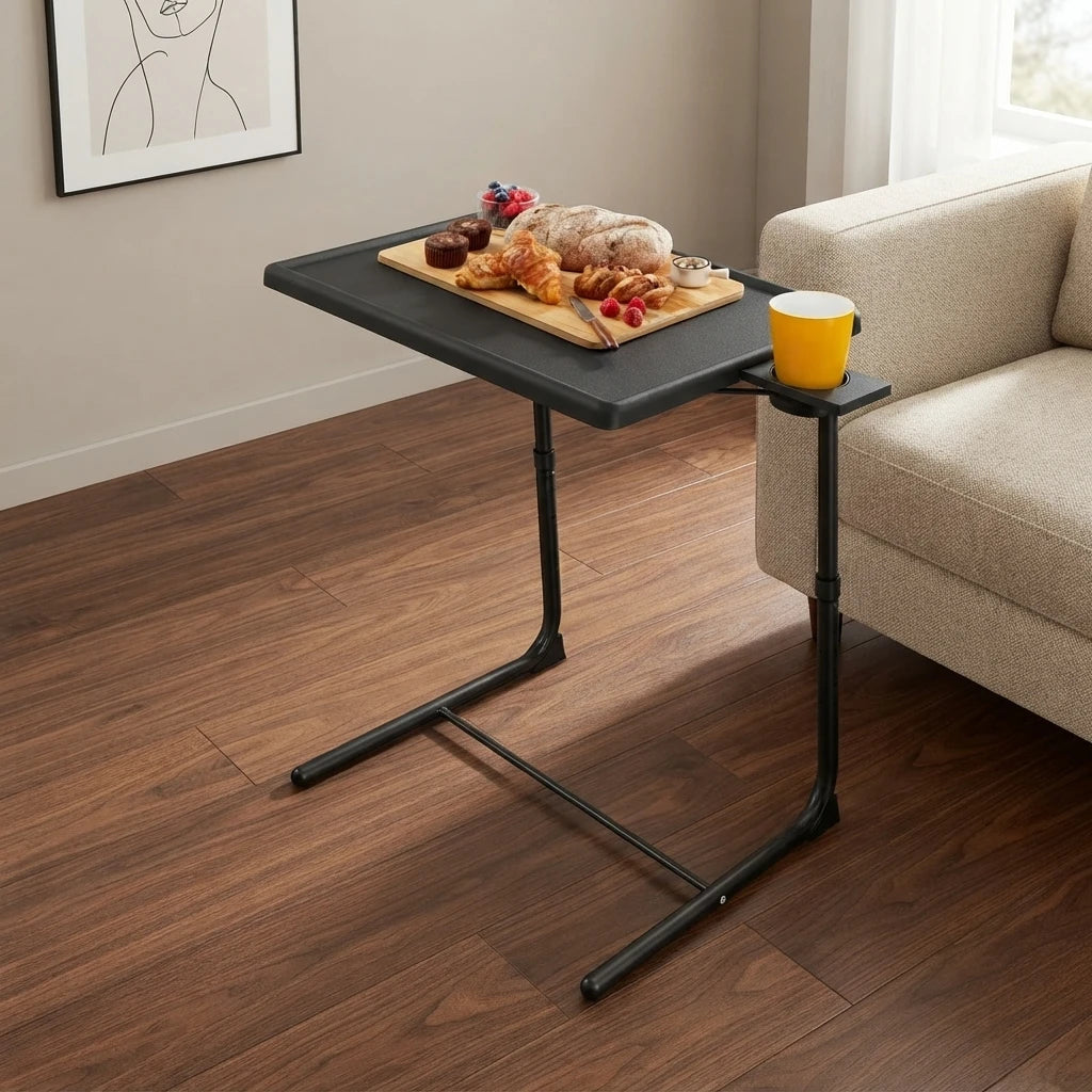 Adjustable TV Tray Table 2-Pack with Cup Holder – Black