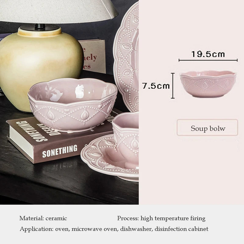 Pink Retro Embossed Ceramic Tableware Set