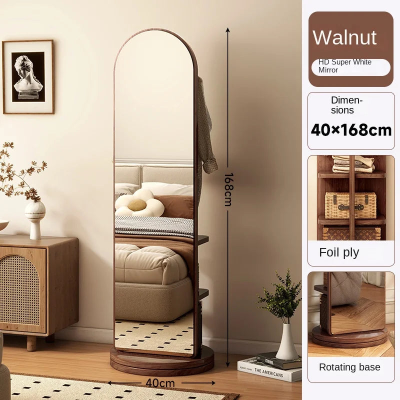 Rotating Full-Length Floor Mirror with Coat Hooks