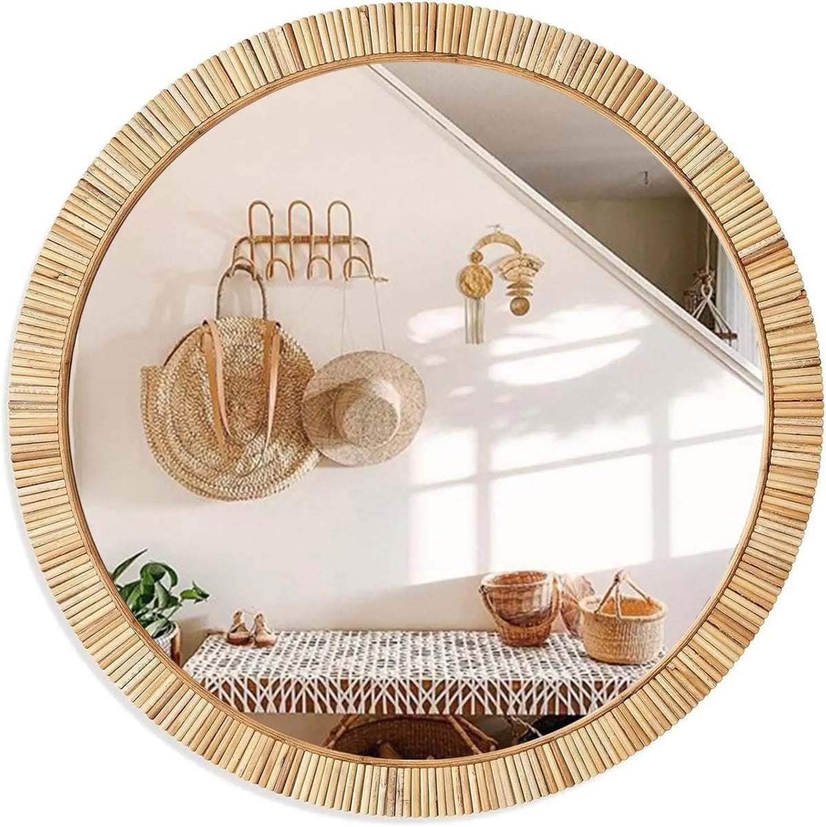Boho Round Rattan Wall Mirror (24")