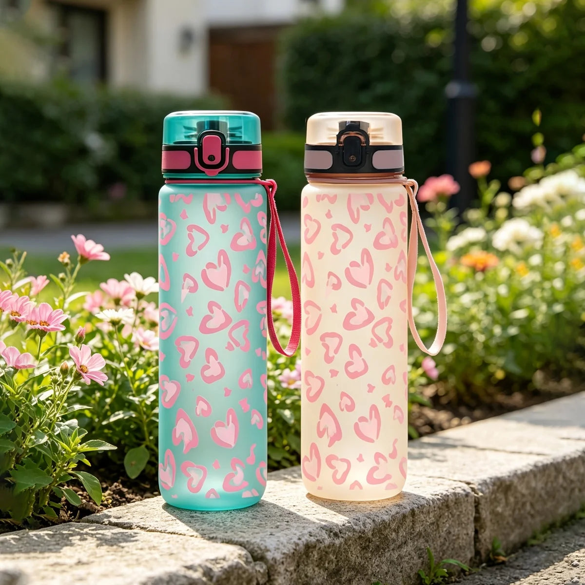 Heart Print Leakproof Sports Water Bottle 750ml