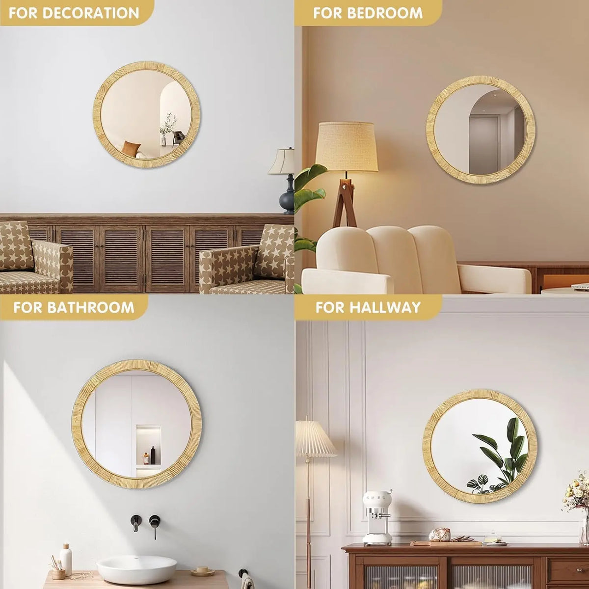 Boho Round Rattan Wall Mirror (24")