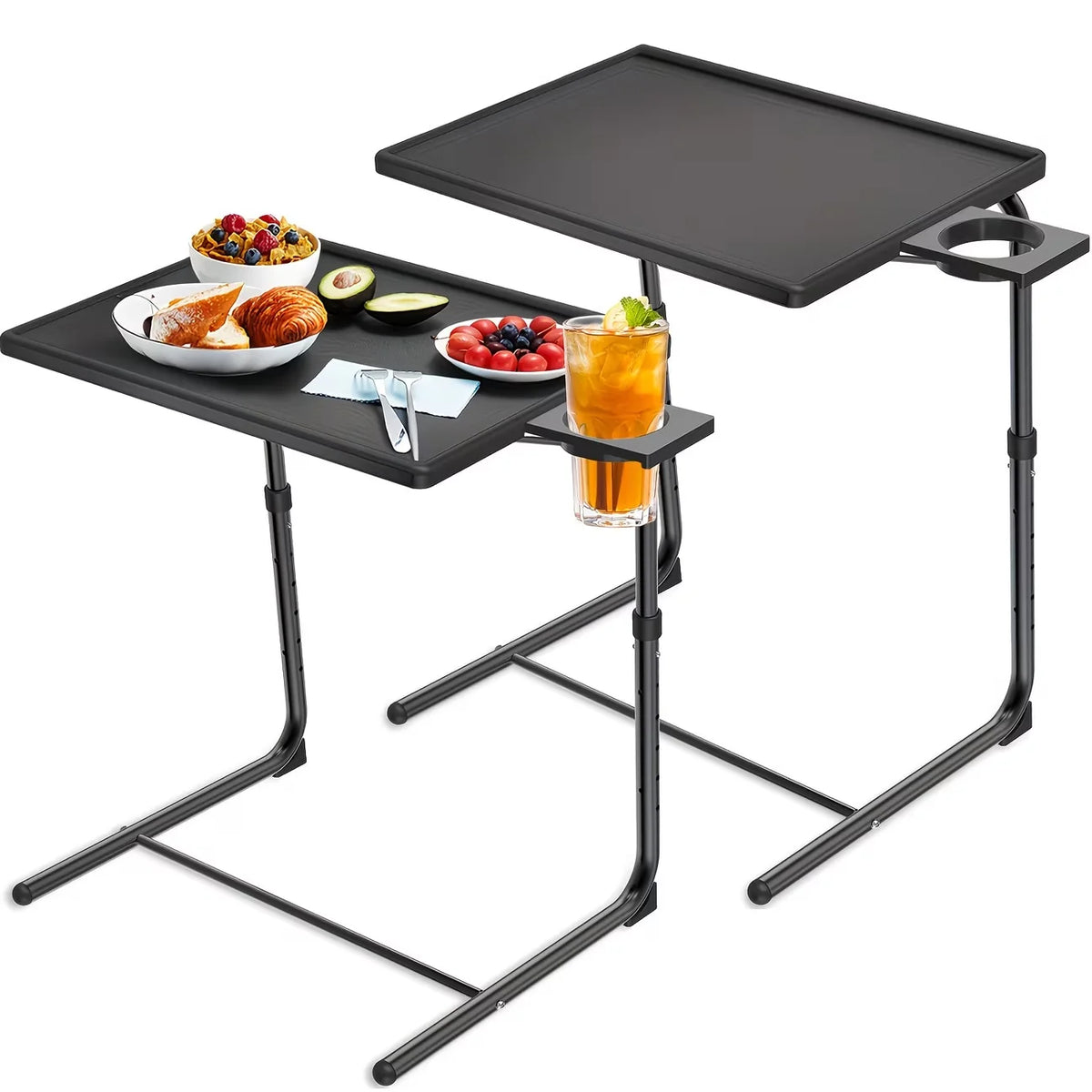Adjustable TV Tray Table 2-Pack with Cup Holder – Black