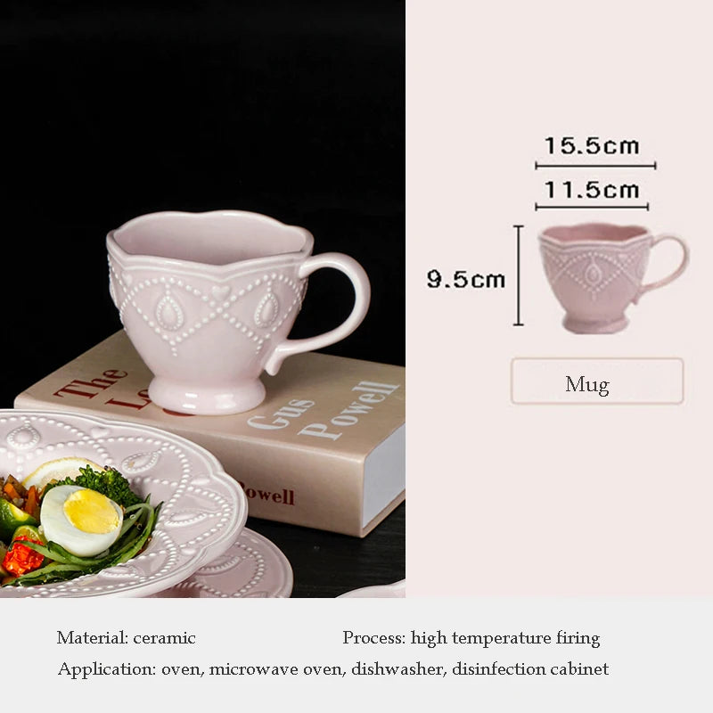 Pink Retro Embossed Ceramic Tableware Set